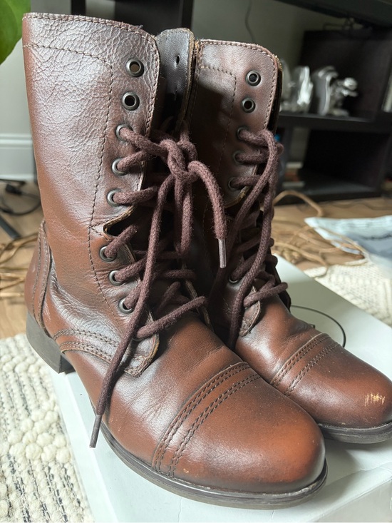 Steve Madden Shoes - Steve Madden Brown Leather Troopa Boots - Classic Combat Style